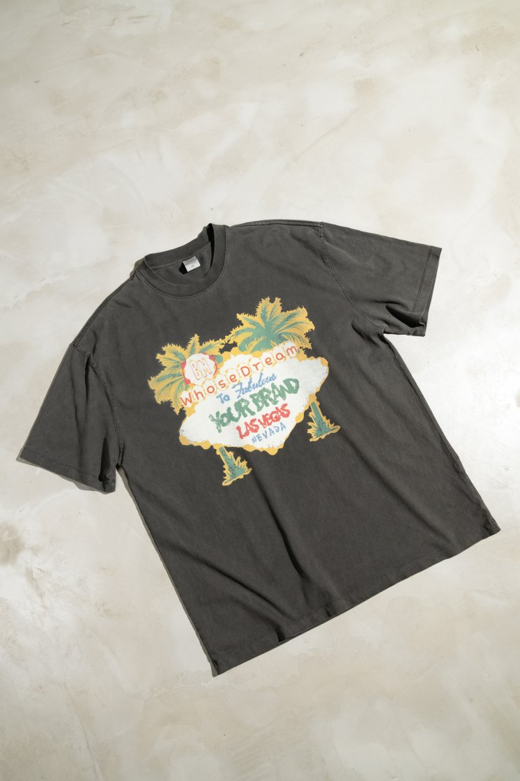 Pullshka Palm Print Retro Tee — Silver
