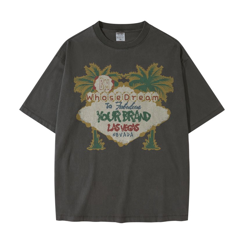 Pullshka Palm Print Retro Tee — Silver