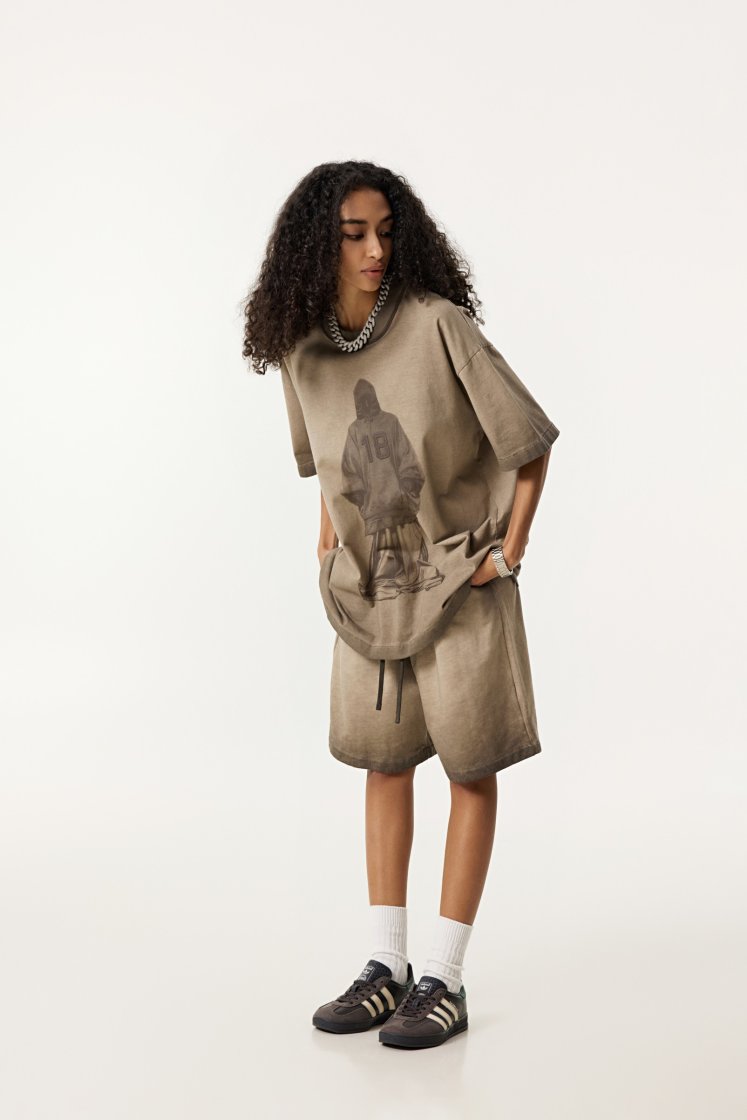 Pullshka Reverse-Dye Graphic Tee — Camel