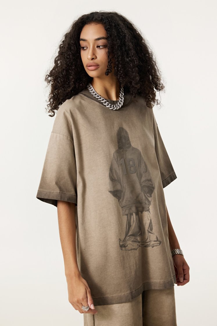 Pullshka Reverse-Dye Graphic Tee — Camel