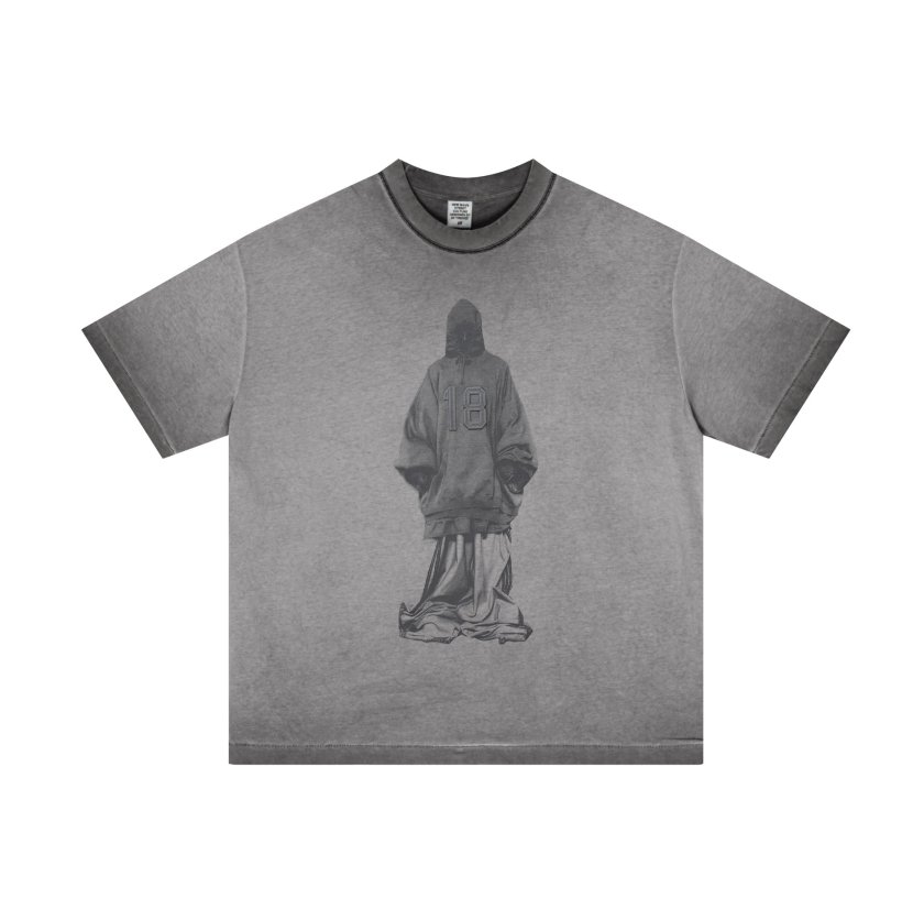Pullshka Reverse-Dye Graphic Tee — Silver