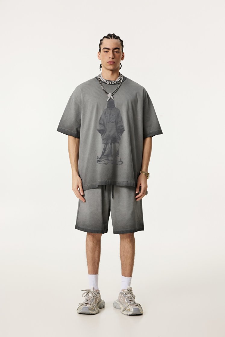 Pullshka Reverse-Dye Graphic Tee — Silver