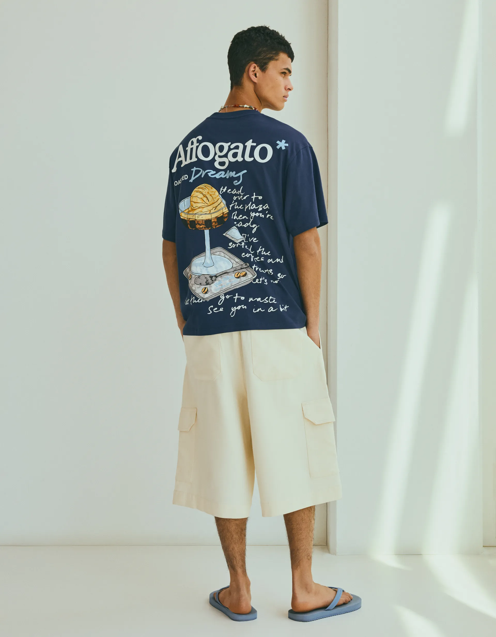 Bershka T-shirt relaxed fit imprimé — Navy