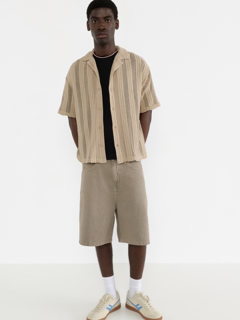 Pull&Bear Classic Button-Up Shirt — Sand