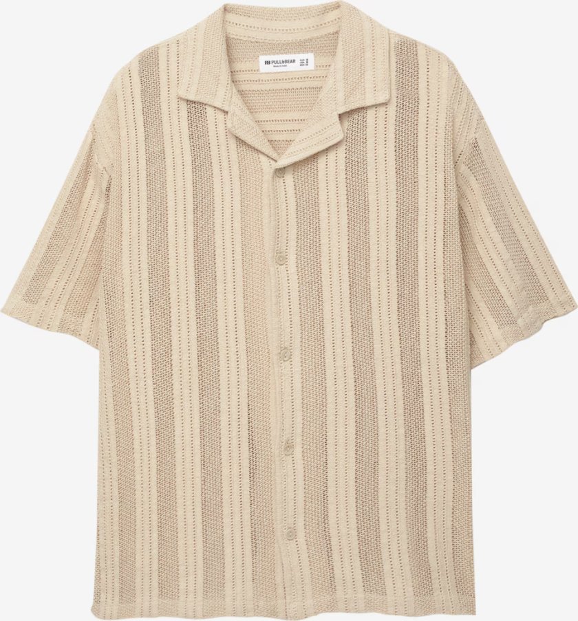 Pull&Bear Classic Button-Up Shirt — Sand