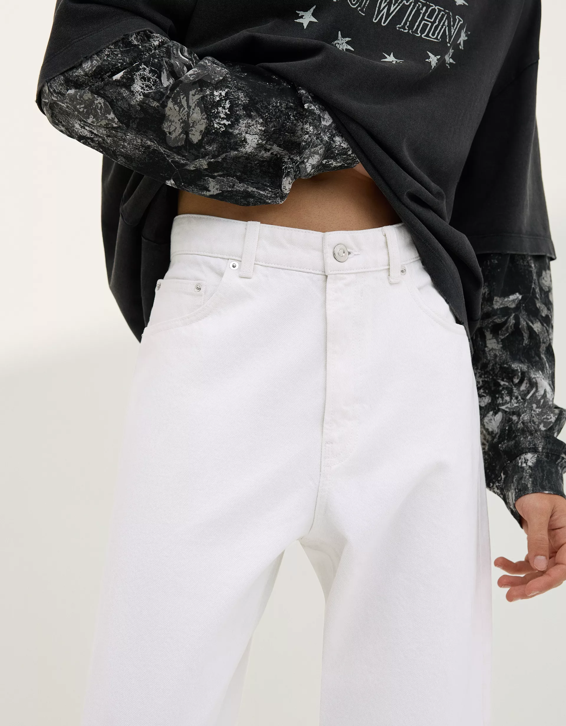 Bershka Jeans baggy fit — Blanc