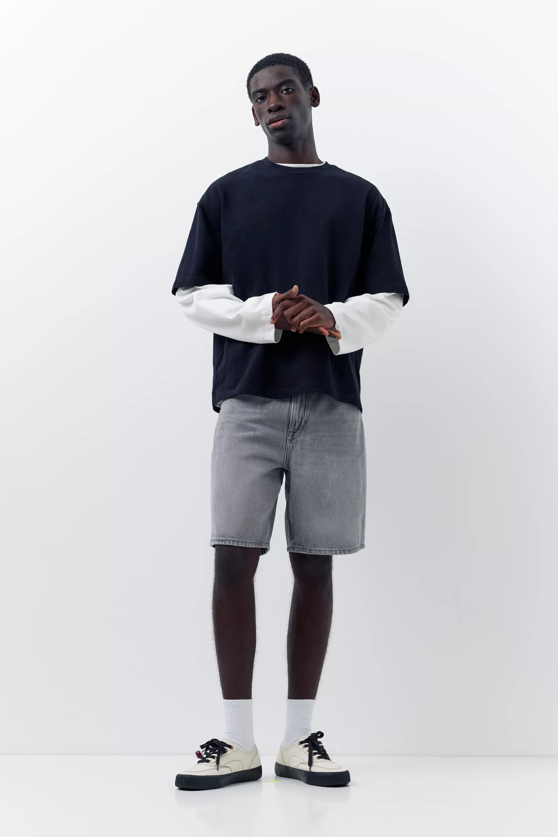 Pull&Bear Denim Bermuda Shorts — Light Grey