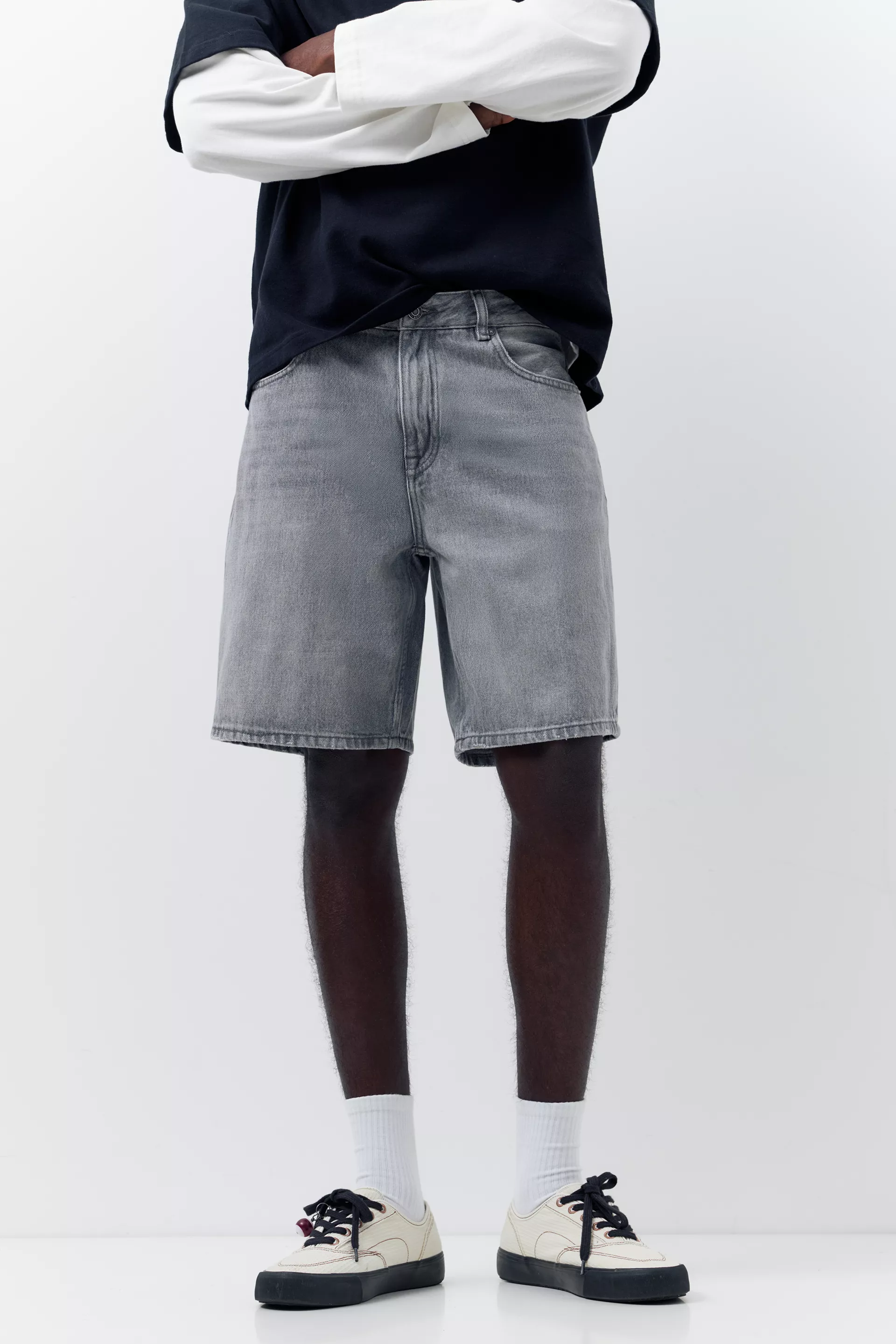 Pull&Bear Denim Bermuda Shorts — Light Grey