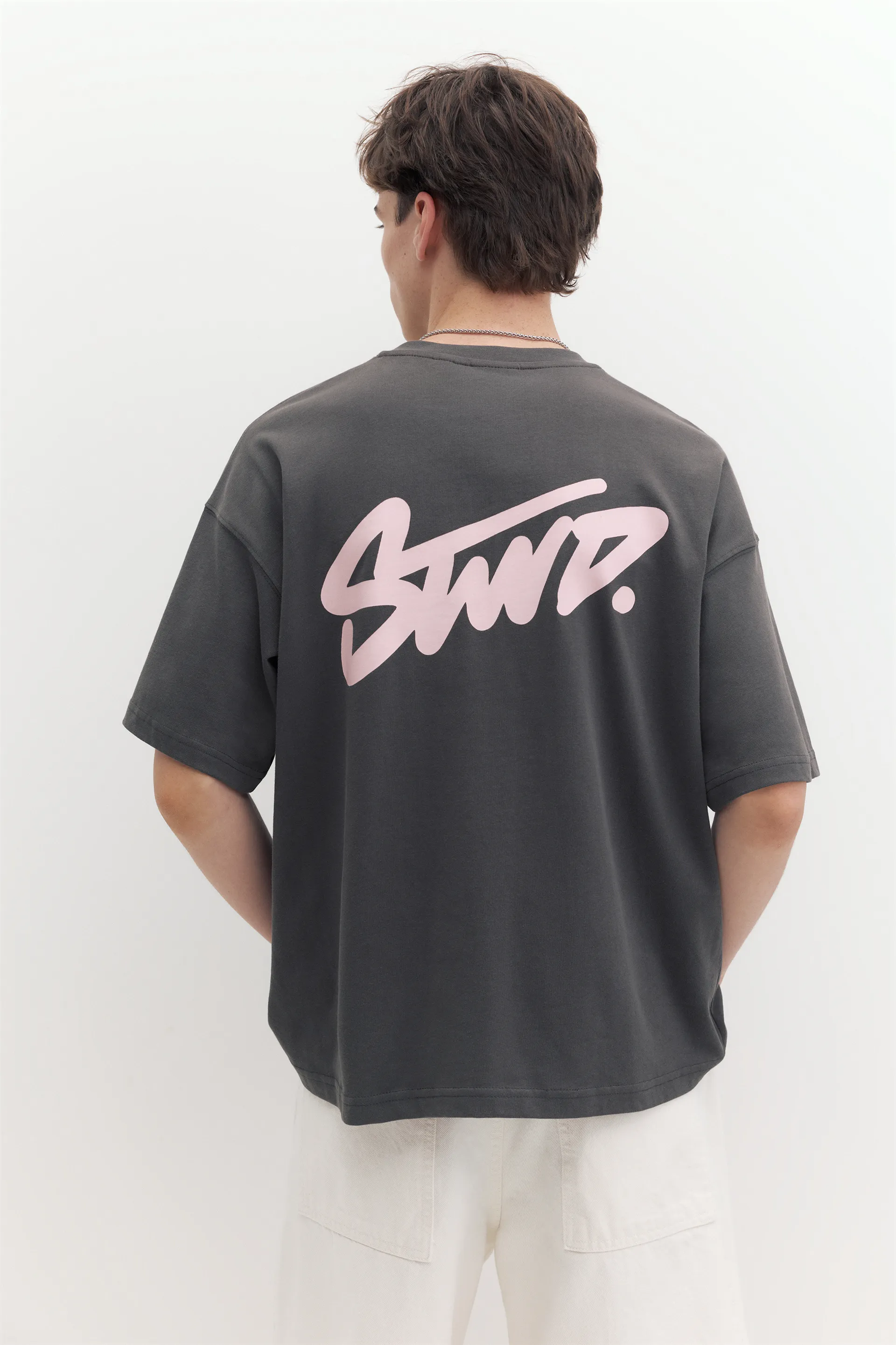 Pull&Bear Boxy STWD Logo T-Shirt — Grey