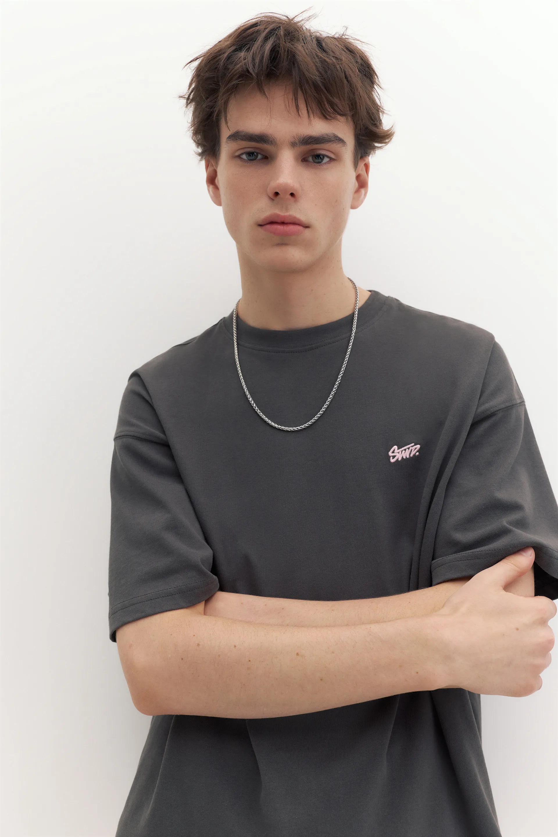 Pull&Bear Boxy STWD Logo T-Shirt — Grey