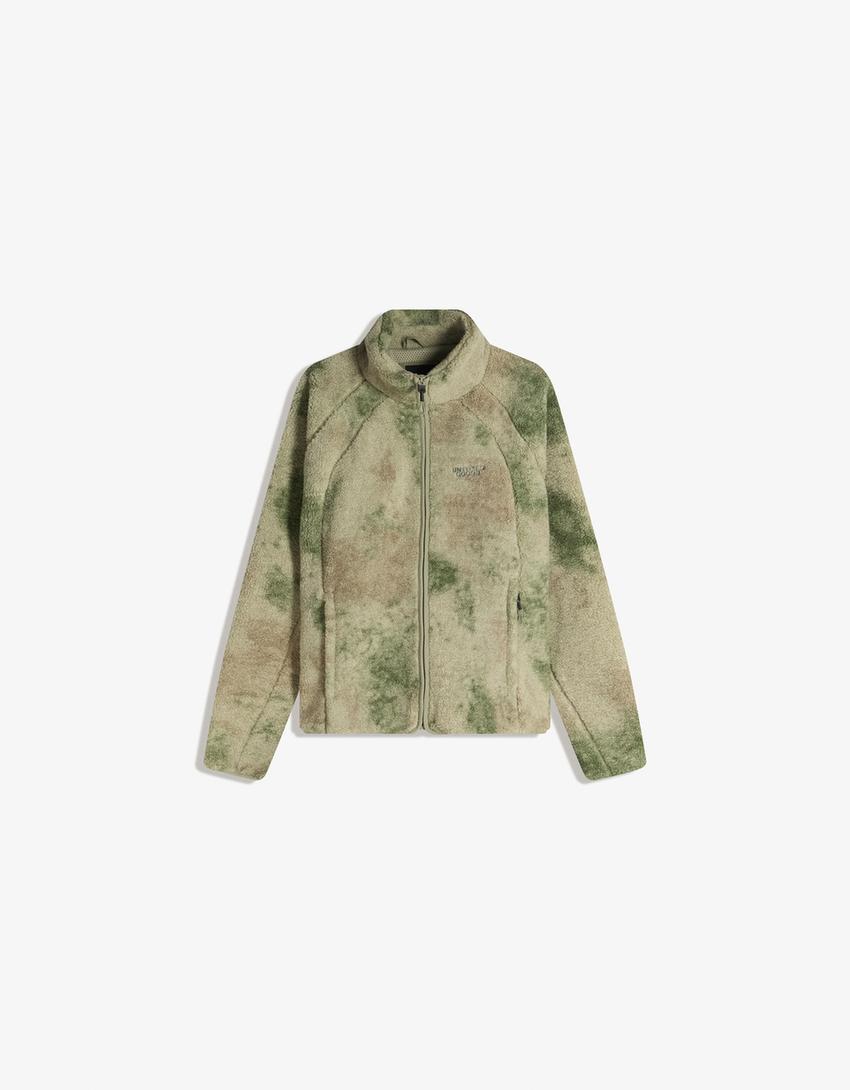 Bershka Faux Fur Bomber Jacket — Green