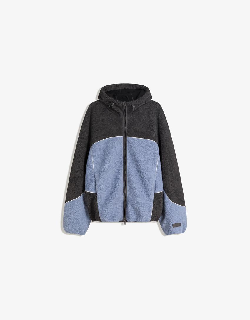 Bershka Faux Fur Bomber Jacket — Blue