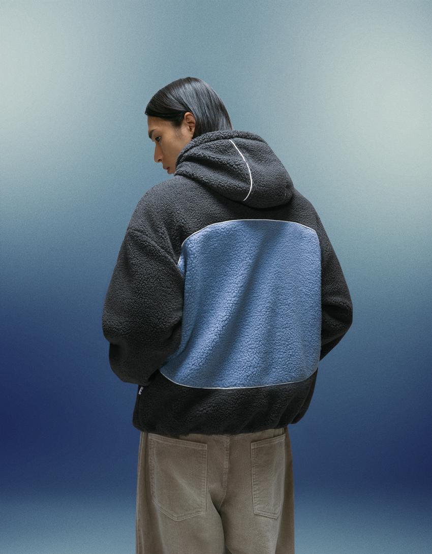 Bershka Faux Fur Bomber Jacket — Blue
