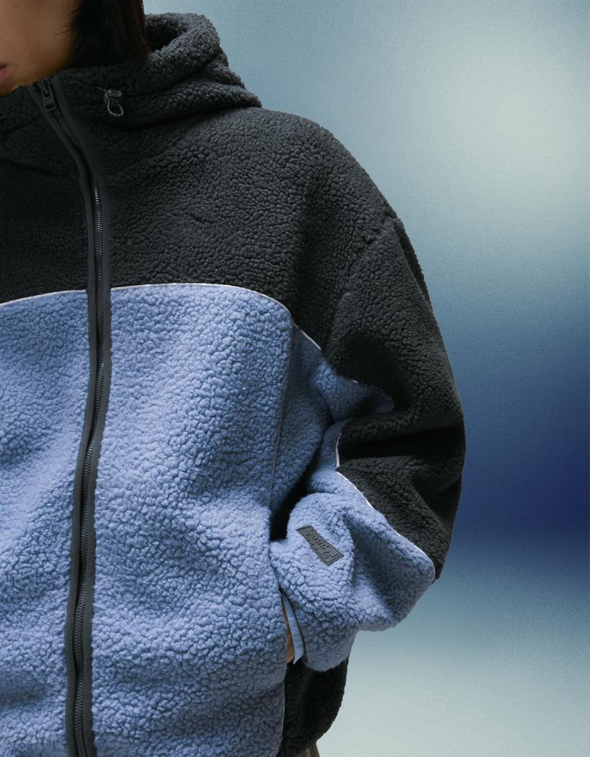 Bershka Faux Fur Bomber Jacket — Blue