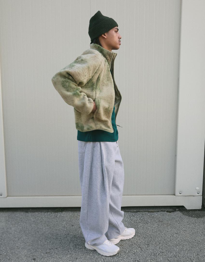 Bershka Faux Fur Bomber Jacket — Green