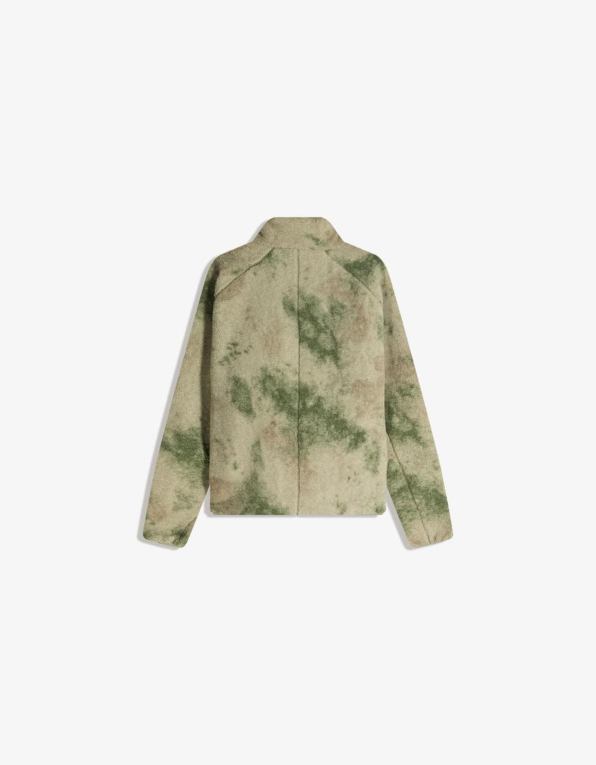 Bershka Faux Fur Bomber Jacket — Green