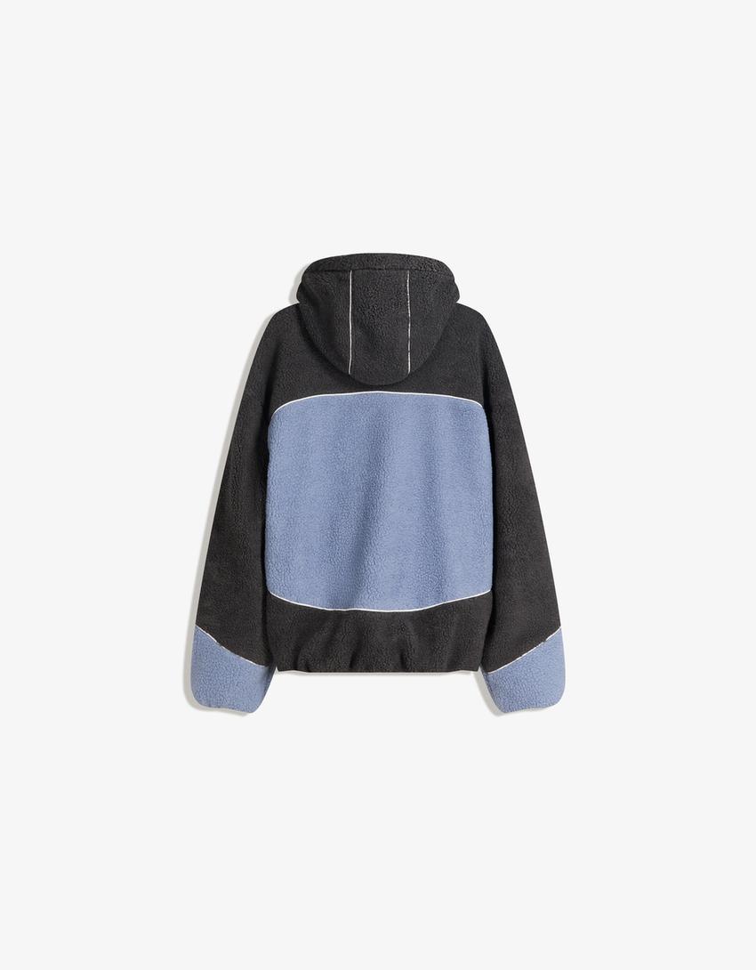 Bershka Faux Fur Bomber Jacket — Blue