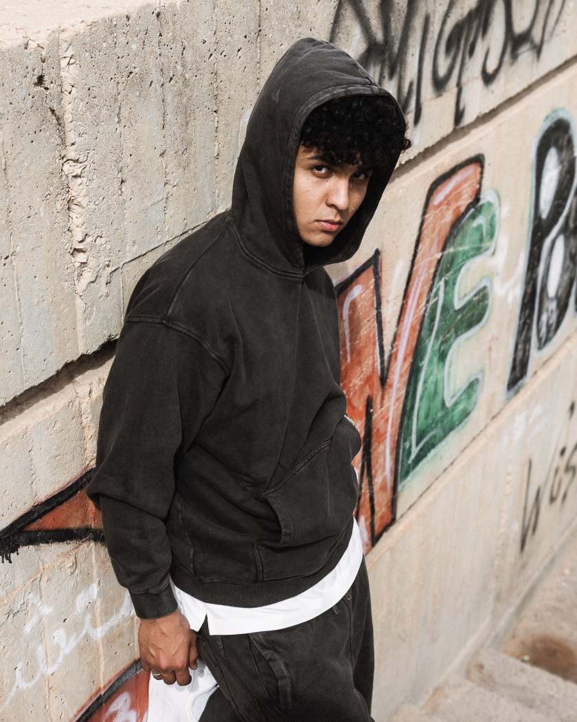 Pullshka Oversized Washed Hoodie — Dark Grey