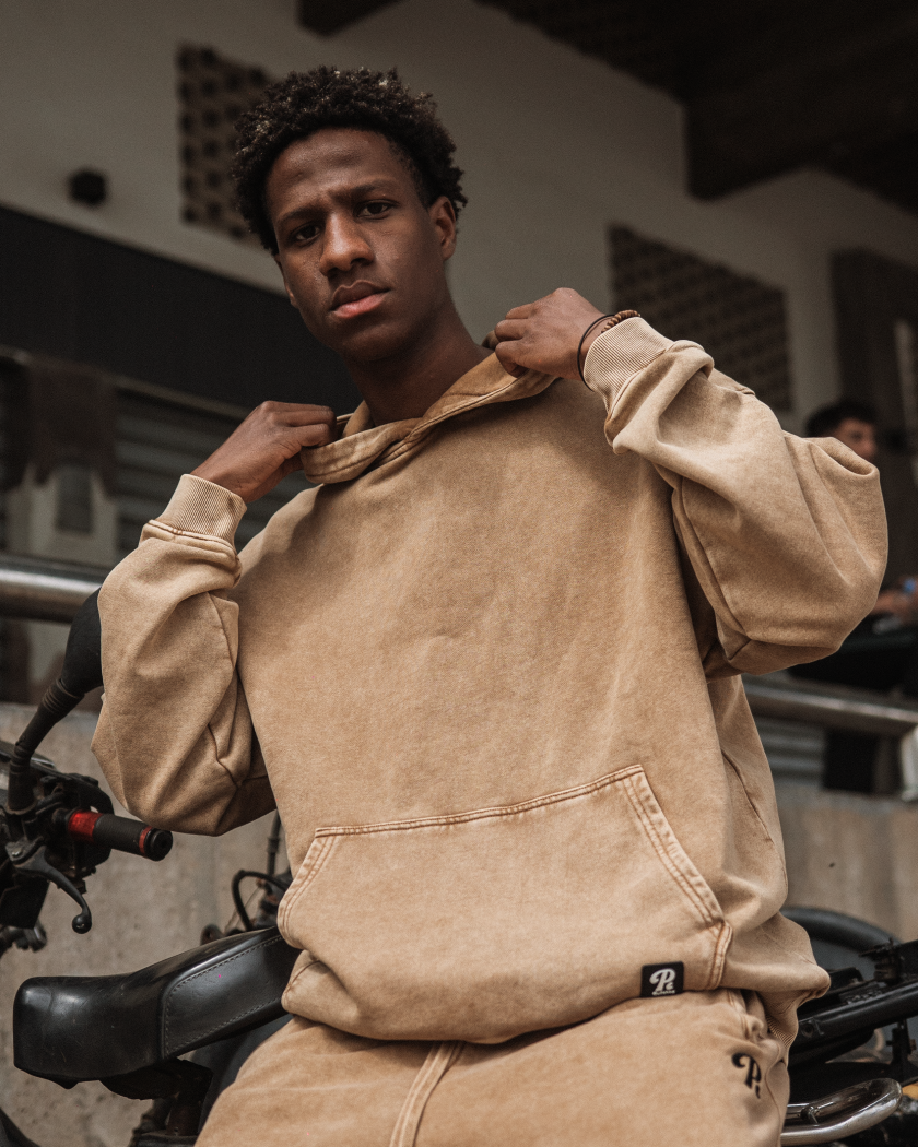 Pullshka Sand Washed Oversized Hoodie — Sand