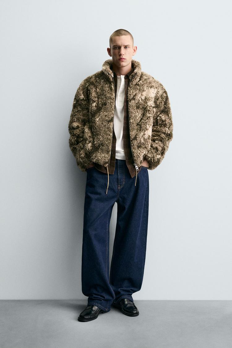 Zara Faux Fur Zip Jacket — Brown