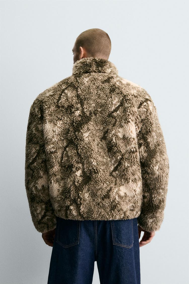 Zara Faux Fur Zip Jacket — Brown