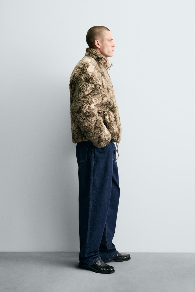 Zara Faux Fur Zip Jacket — Brown