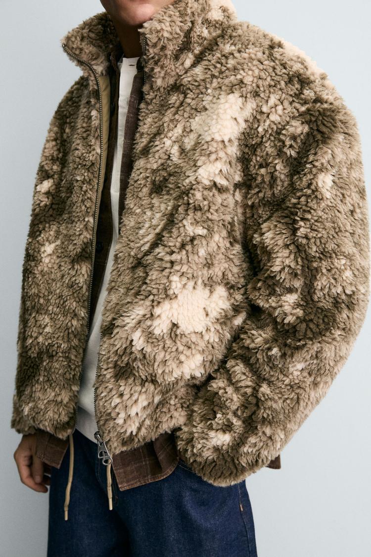 Zara Faux Fur Zip Jacket — Brown