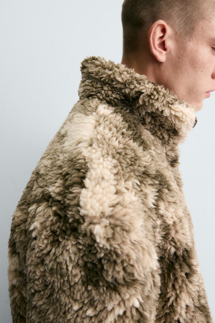 Zara Faux Fur Zip Jacket — Brown