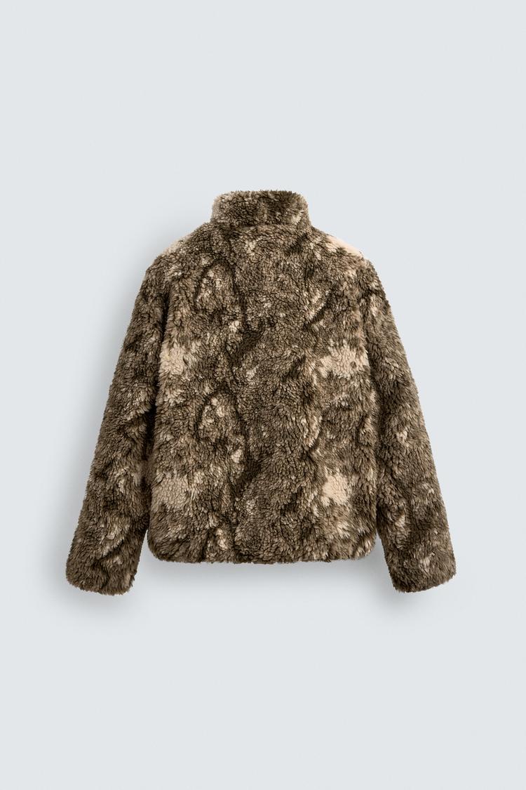 Zara Faux Fur Zip Jacket — Brown
