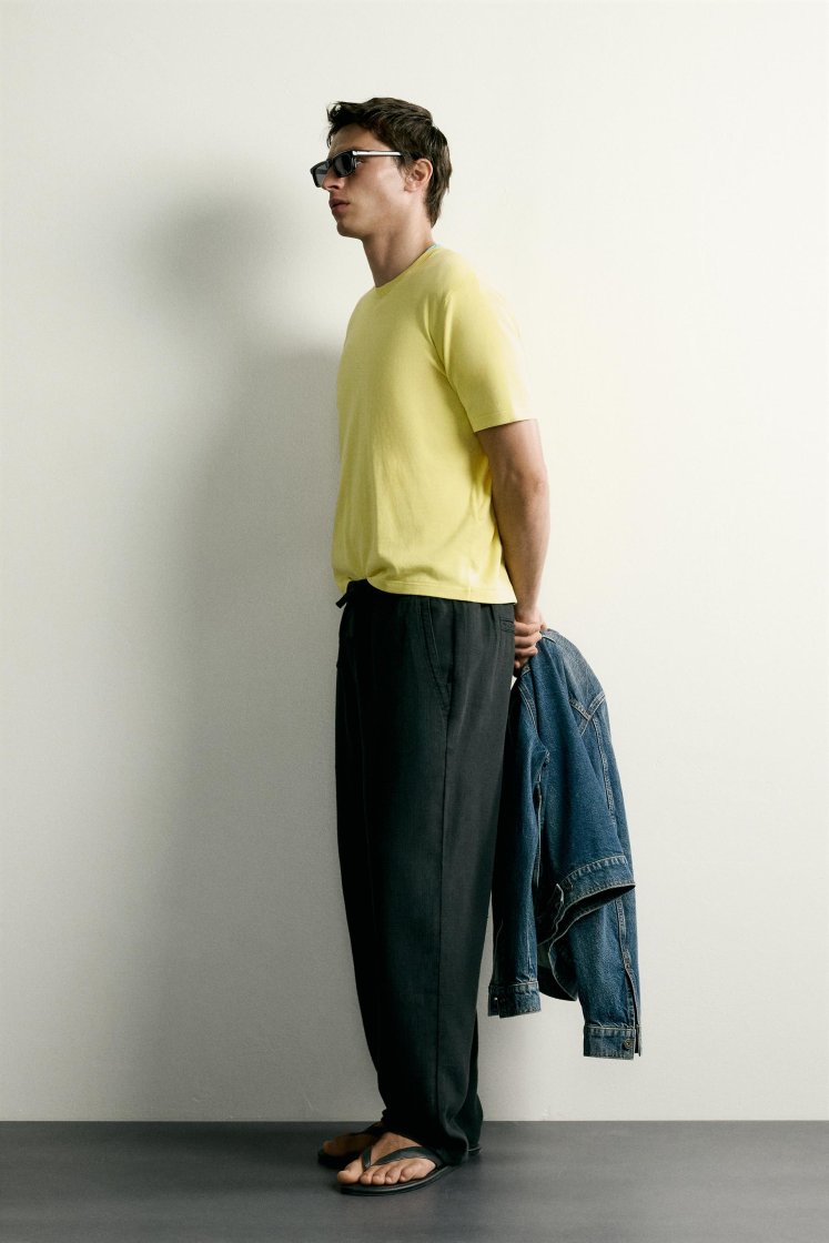 Zara STRUCTURED RELAXED FIT PANTS — Black