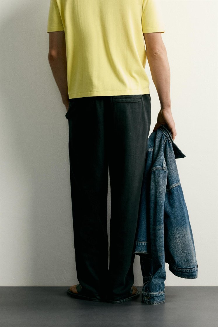 Zara STRUCTURED RELAXED FIT PANTS — Black