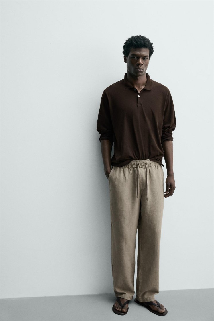 Zara STRUCTURED RELAXED FIT PANTS — Kaki