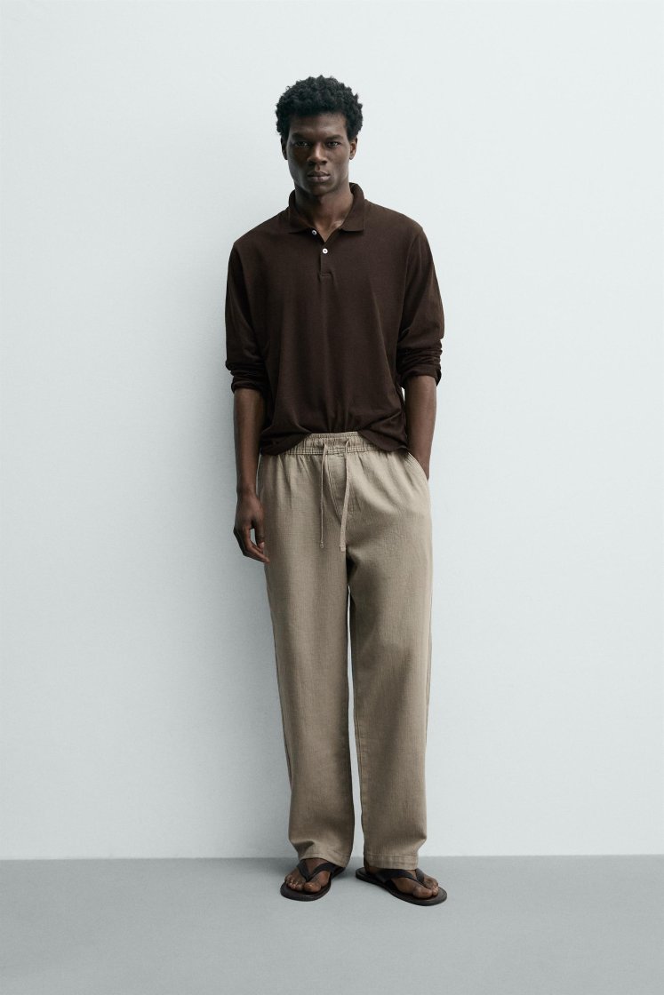 Zara STRUCTURED RELAXED FIT PANTS — Kaki