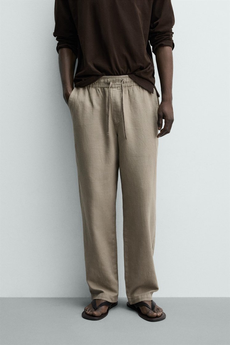 Zara STRUCTURED RELAXED FIT PANTS — Kaki