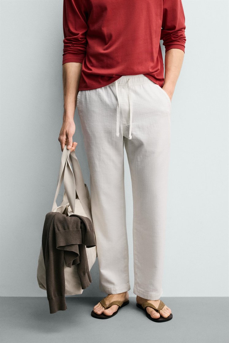 Zara STRUCTURED RELAXED FIT PANTS — White