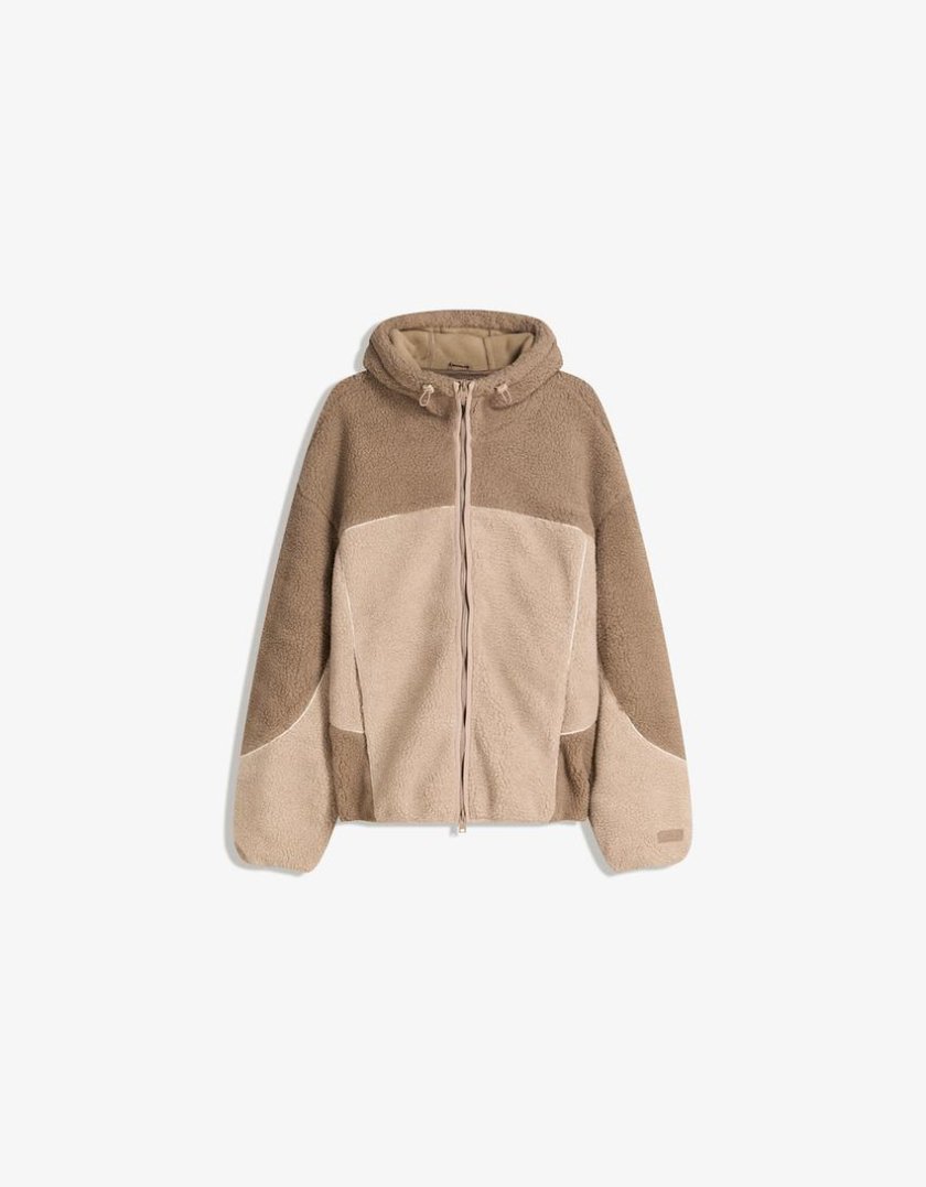 Bershka Faux Fur Bomber Jacket — brown