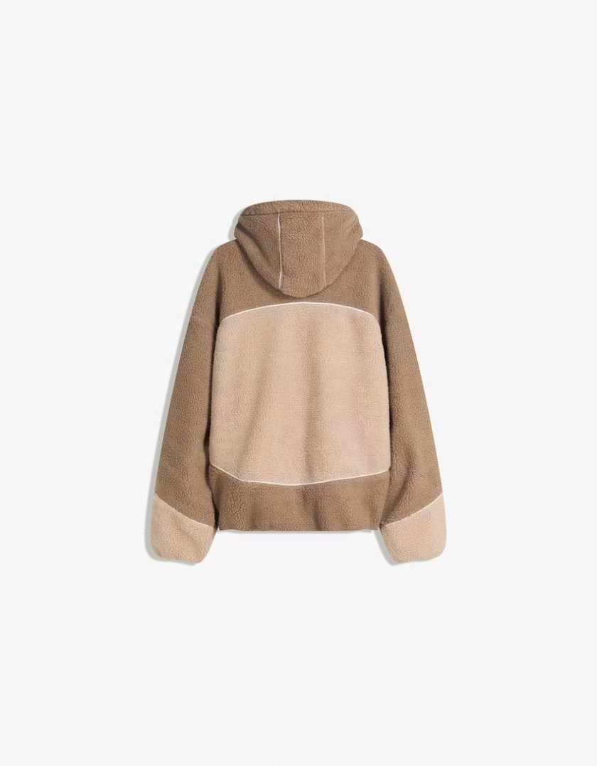 Bershka Faux Fur Bomber Jacket — brown