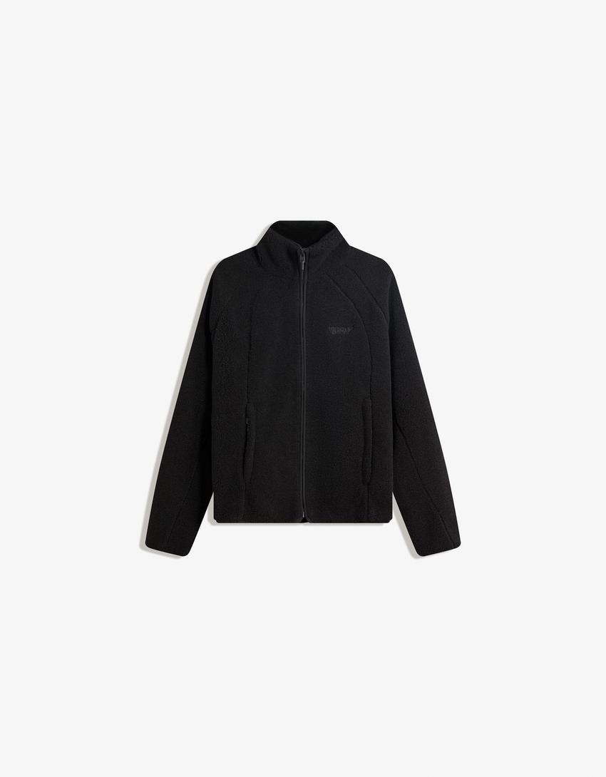 Bershka Faux Fur Zip Jacket — brown
