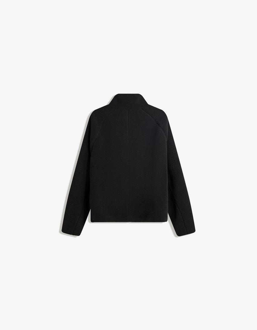 Bershka Faux Fur Zip Jacket — brown