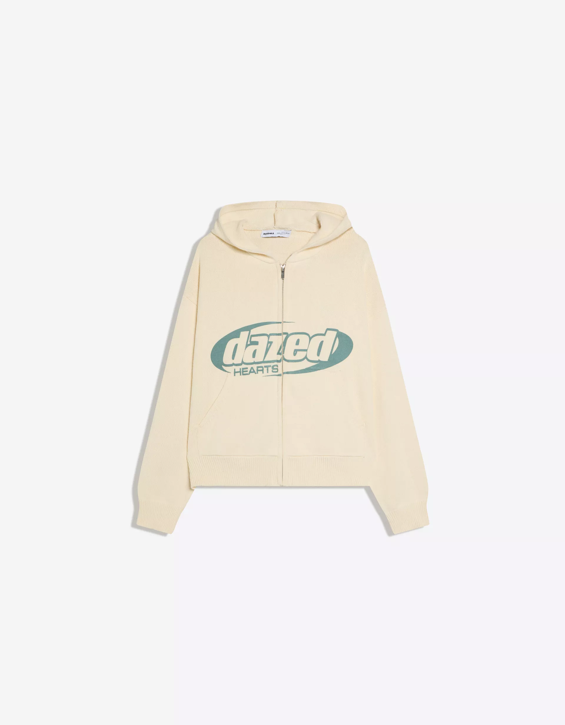 Bershka Veste à capuche imprimée — Cream