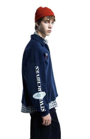 Pull&Bear Cropped V-Neck Print Sweatshirt — Royal