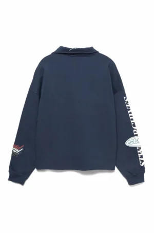 Pull&Bear Cropped V-Neck Print Sweatshirt — Royal