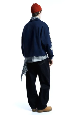 Pull&Bear Cropped V-Neck Print Sweatshirt — Royal