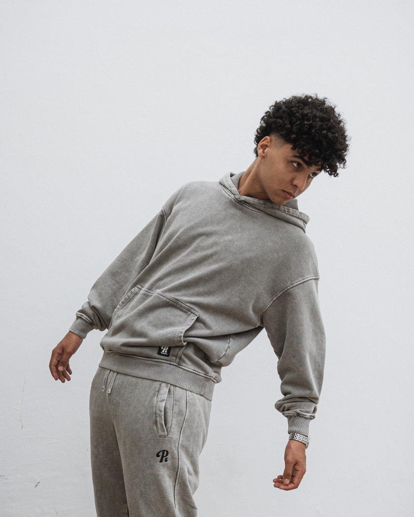 Pullshka Washed Oversized Hoodie — Light Grey