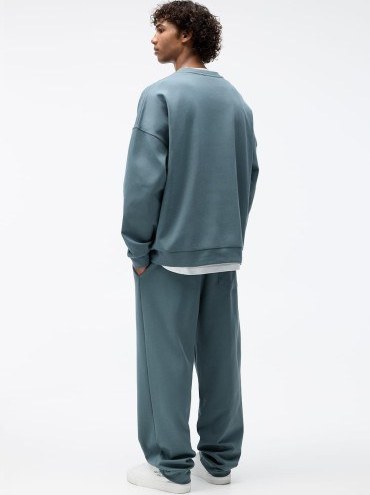 Pull&Bear Embossed Interlock Crewneck — Teal