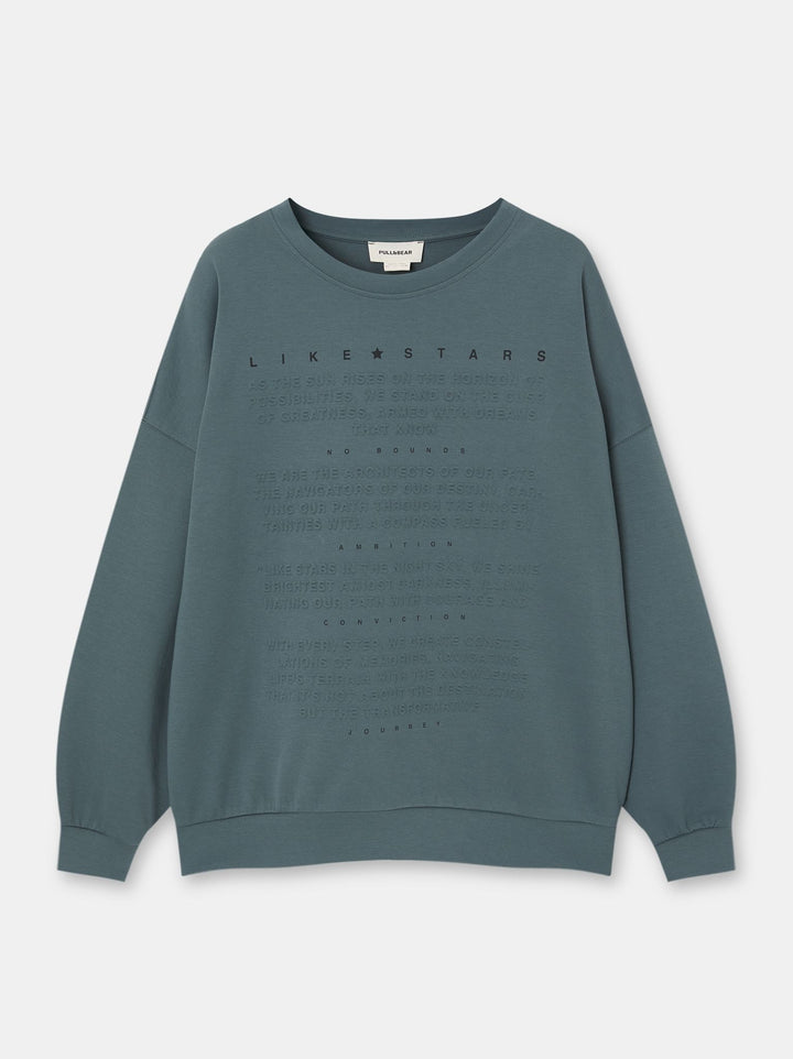Pull&Bear Embossed Interlock Crewneck — Teal