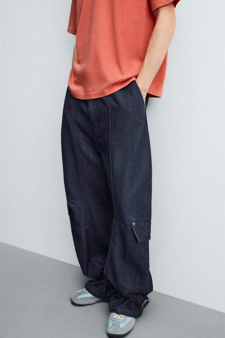 Zara Belted Ankle Cargo Pants — Navy