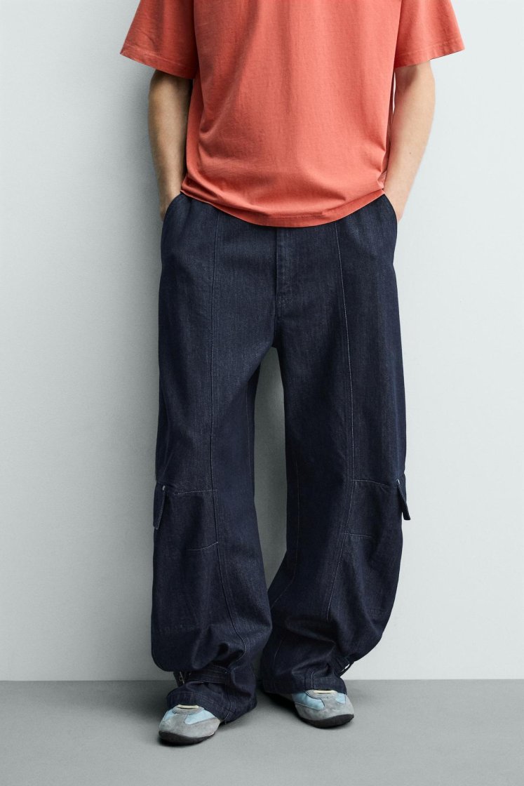 Zara Belted Ankle Cargo Pants — Navy