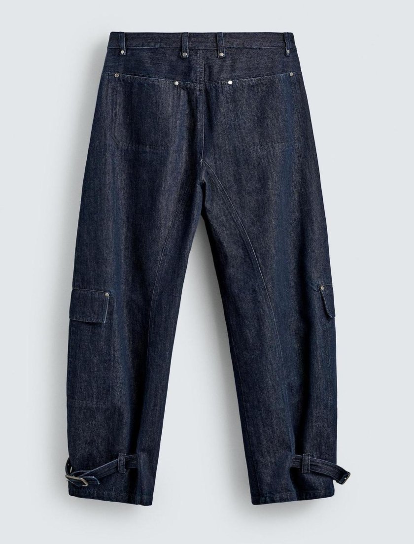 Zara Belted Ankle Cargo Pants — Navy
