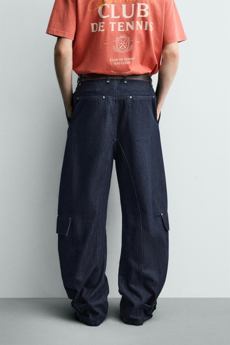 Zara Belted Ankle Cargo Pants — Navy